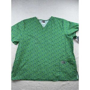 Scrub Zone By Landau Women's V Neck Scrub Top 3XL Plus Size Polka Dot Blue Green
